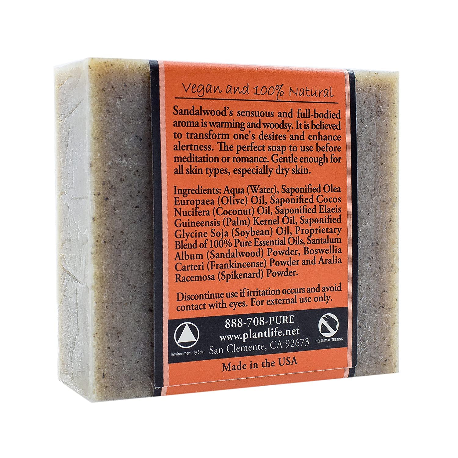 Plantlife Sandalwood Bar Soap - Made in California 4oz Bar