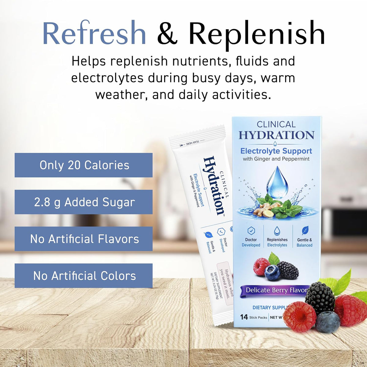 Three Lollies Clinical Hydration Electrolyte Drink Mix, Berry, 14 Sticks