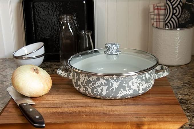 Golden Rabbit Non-Stick Enamelware 3 qt Saute Pan with Lid
