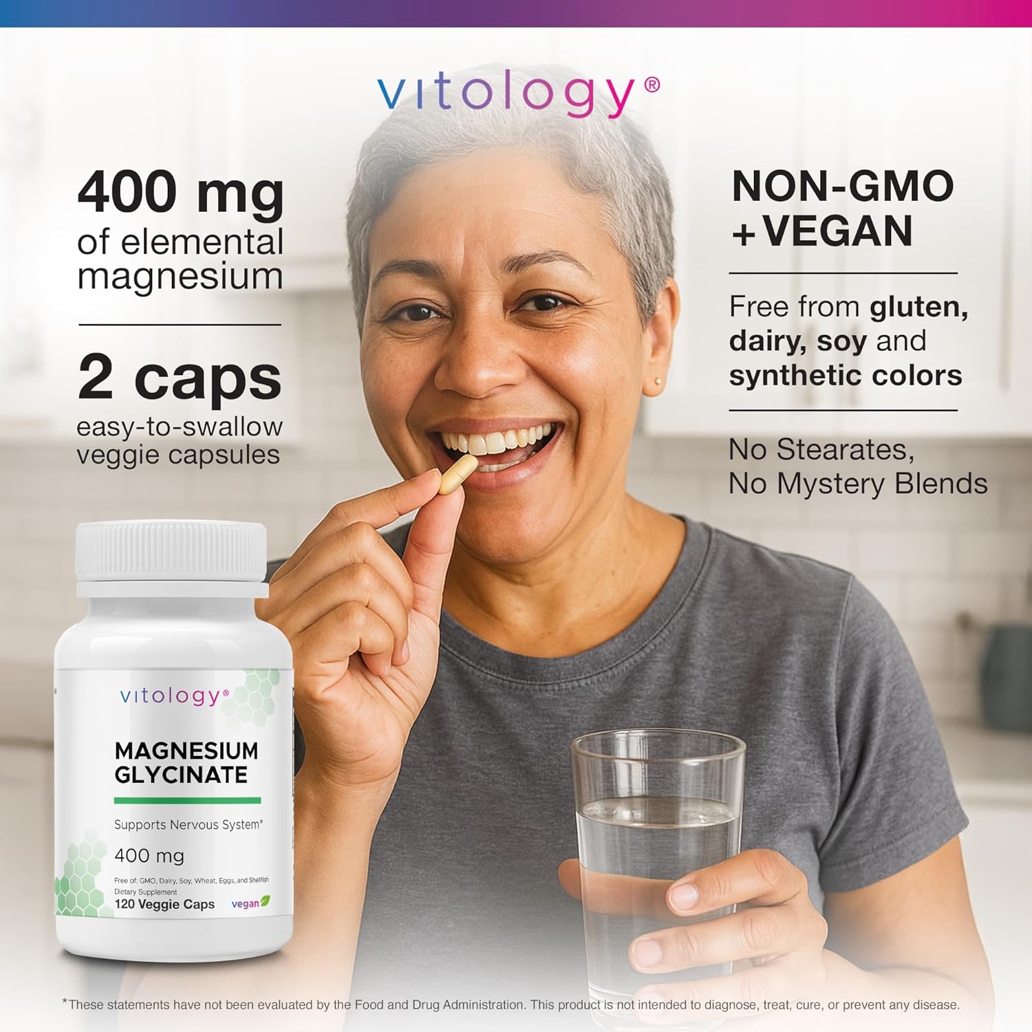 Magnesium Glycinate 400mg (TRAACS®) - 120 Veggie Capsules