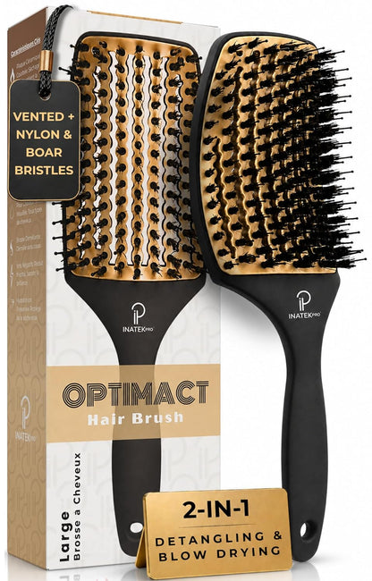 Curved Vented for Blow Drying - Boar Bristle Brush with Comfortable Handle - Soft Bristle Brush for Thick and Fine Hair - Natural Boar Bristles for Women, Men & Kids - Grey