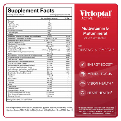 Vivioptal ACTIVE Multivitamin & Multimineral Supplement - 1 Year Supply