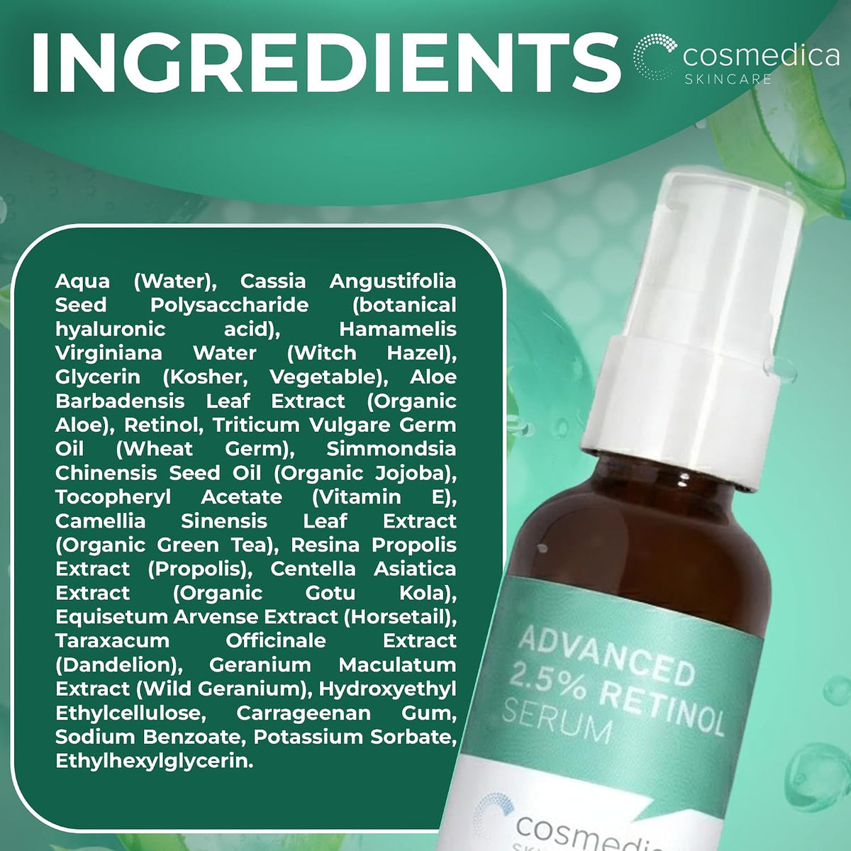 Cosmedica 2.5% Retinol Face Serum with Hyaluronic Acid & Vitamin E, 1oz
