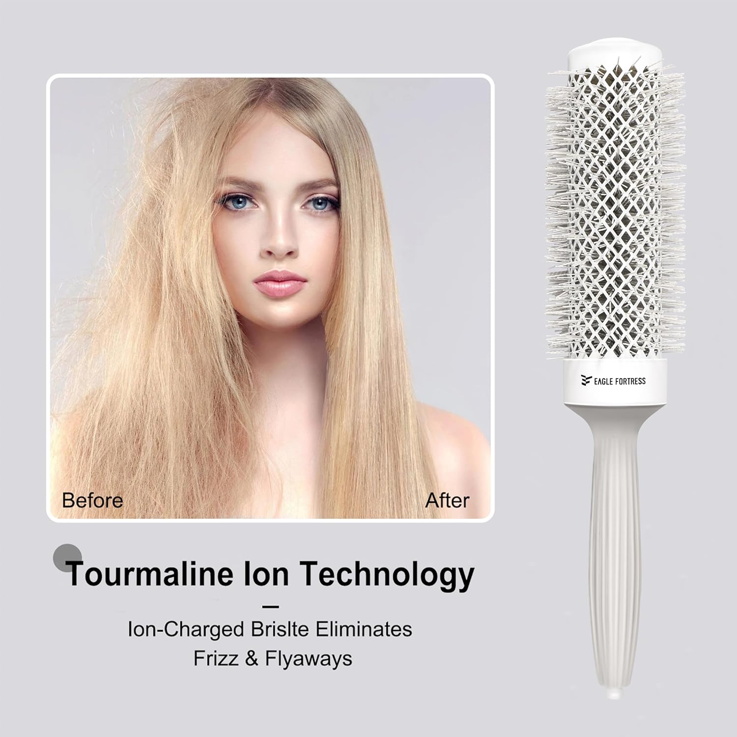 Eagle Fortress Professional Extended Barrel Round Hair Brush for Blow Drying with Ceramic + Ionic, Grey 1.69in