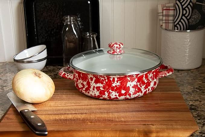 Golden Rabbit Non-Stick Enamelware 3 qt Saute Pan with Lid