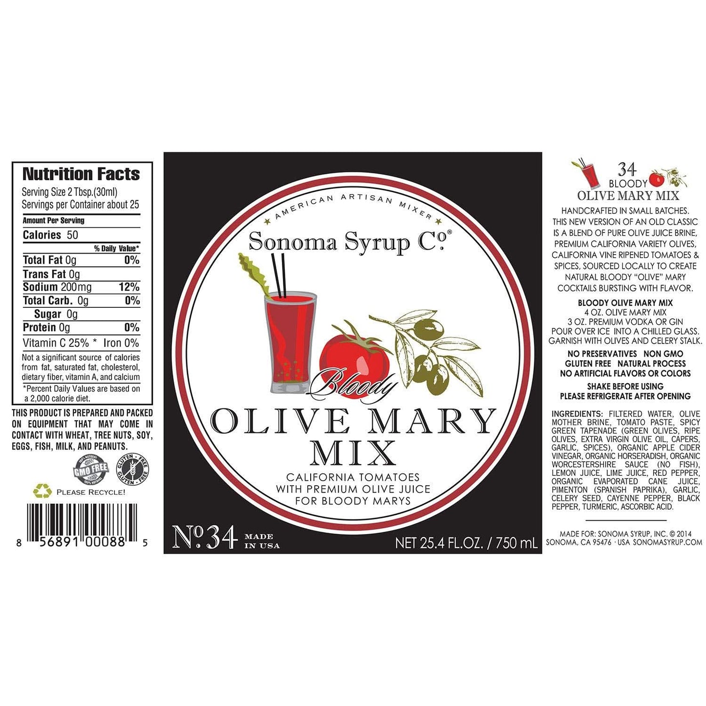 Sonoma Syrup No. 34 Olive Mary Mix 25.4 oz