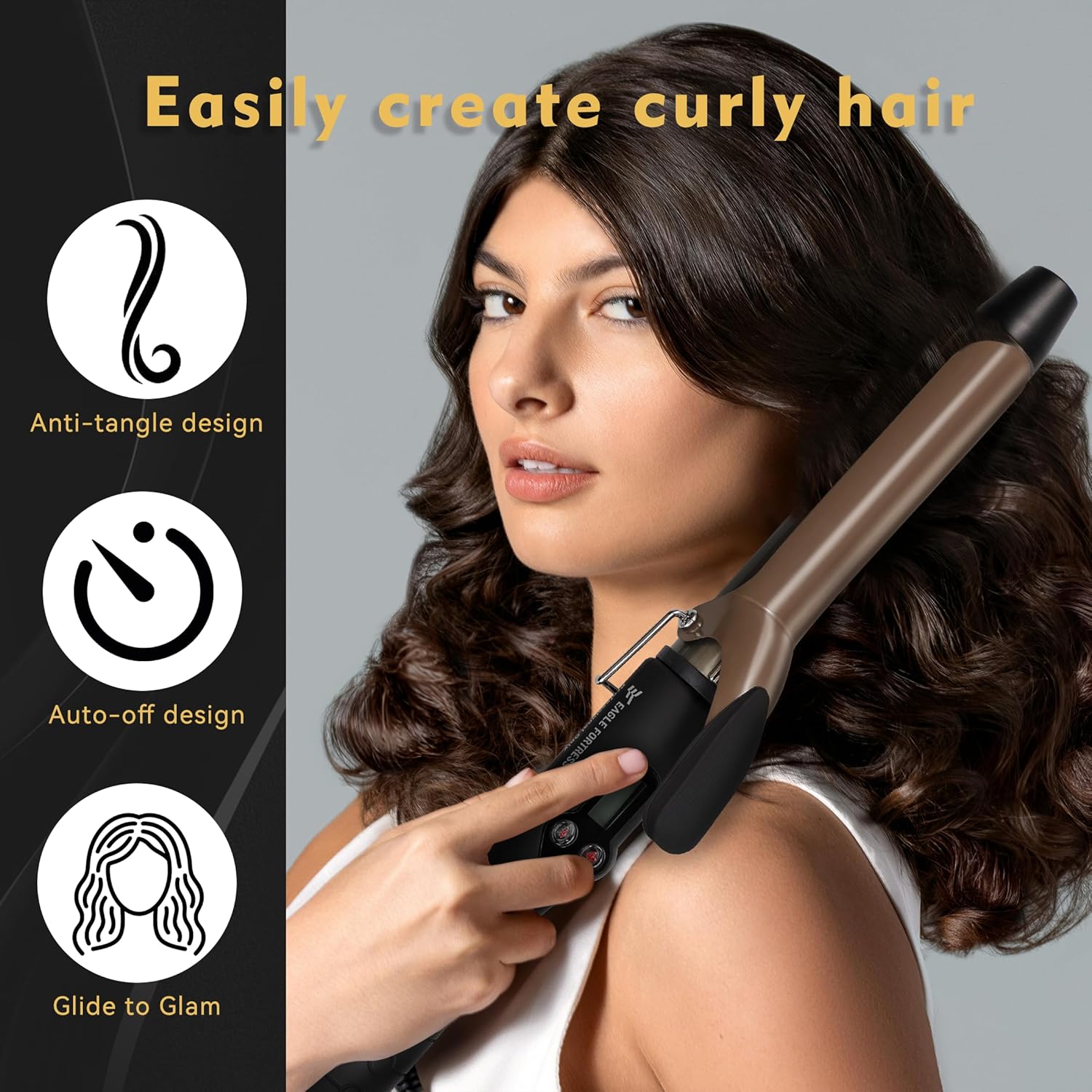 Eagle Fortress Pro Curling Iron 1" Ceramic Curling Wand JPA010 - Black