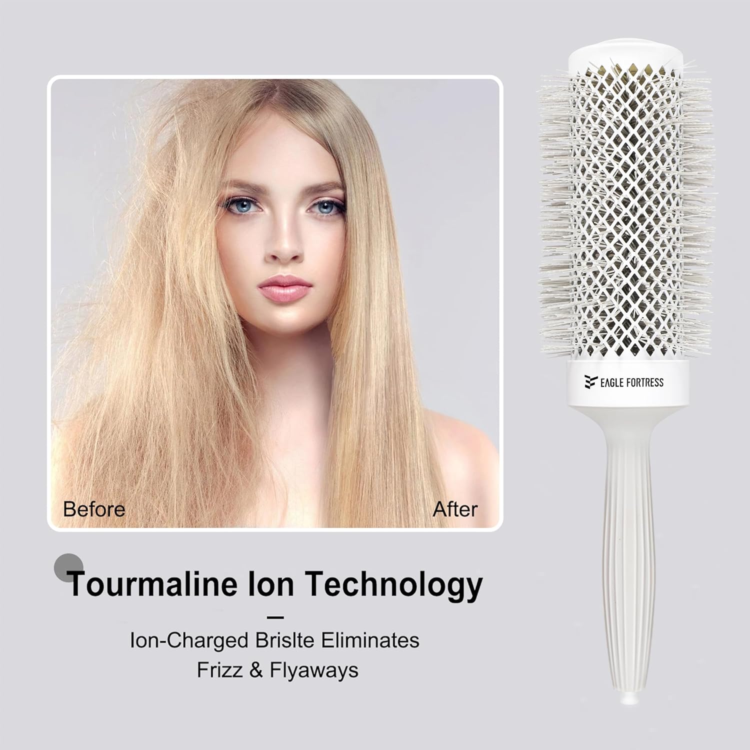 Eagle Fortress Professional Extended Barrel Round Hair Brush for Blow Drying with Ceramic + Ionic, Grey 2.08