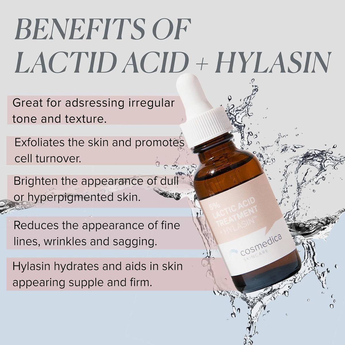 Cosmedica 5% Lactic Acid & Hylasin Serum - Dark Spot Remover for Face, 1oz