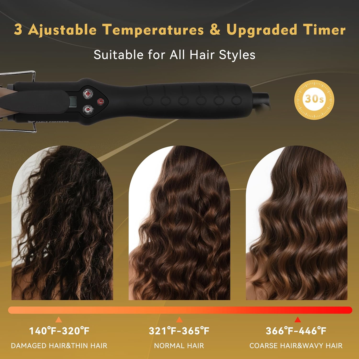 Eagle Fortress Pro Curling Iron 1" Ceramic Curling Wand JPA010 - Black