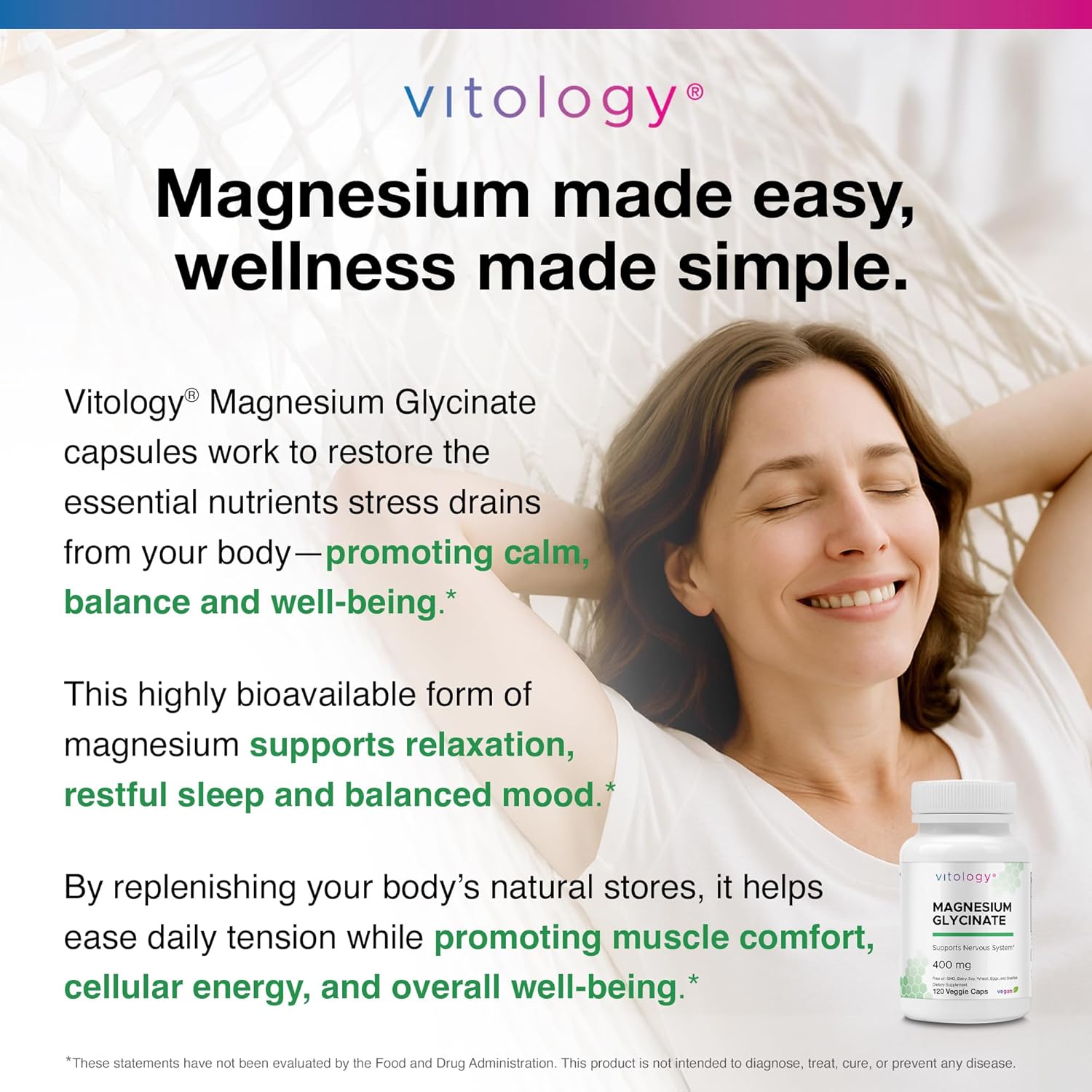 Magnesium Glycinate 400mg (TRAACS®) - 120 Veggie Capsules