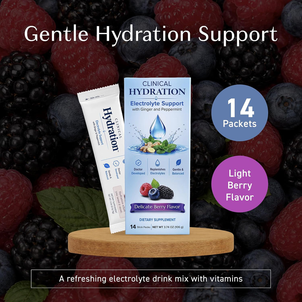Three Lollies Clinical Hydration Electrolyte Drink Mix, Berry, 14 Sticks