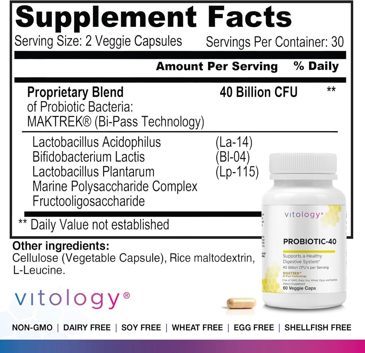 Probiotic 40 Billion CFU - 60  Veggie Capsules