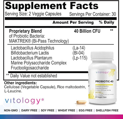 Probiotic 40 Billion CFU - 60  Veggie Capsules