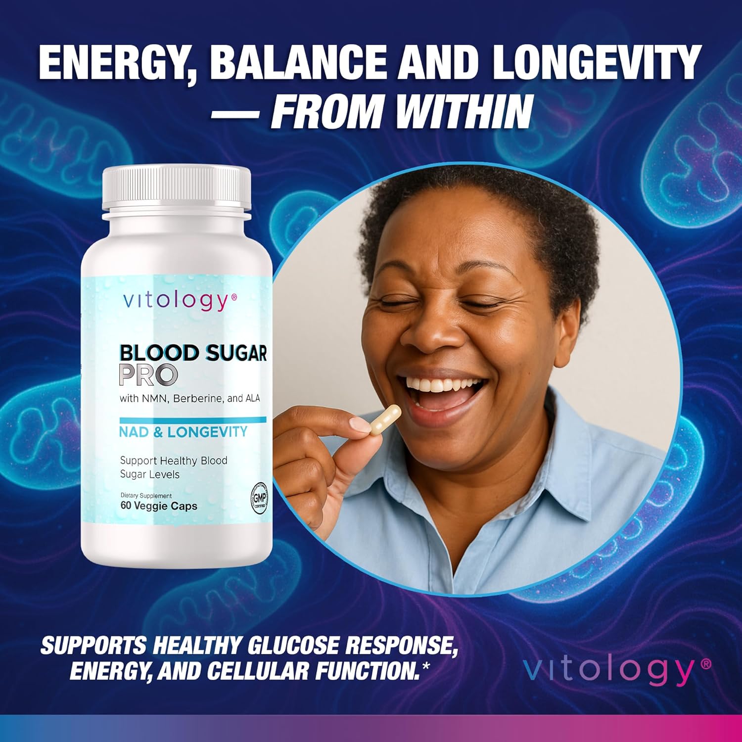 NAD+ Longevity: Blood Sugar Support 60 Veggie Capsules