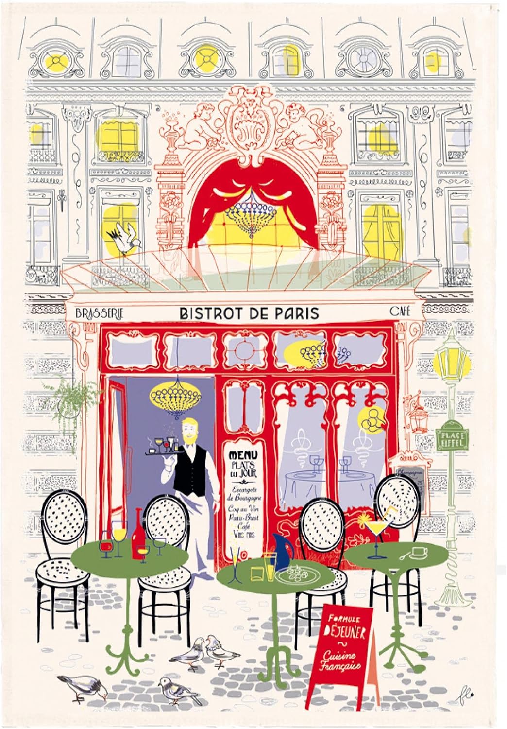 Torchons & Bouchons, Bistrot de Paris Façade (Paris Bistro) Printed Kitchen/ Tea Towel, 19" X 28", 100 Percent Cotton
