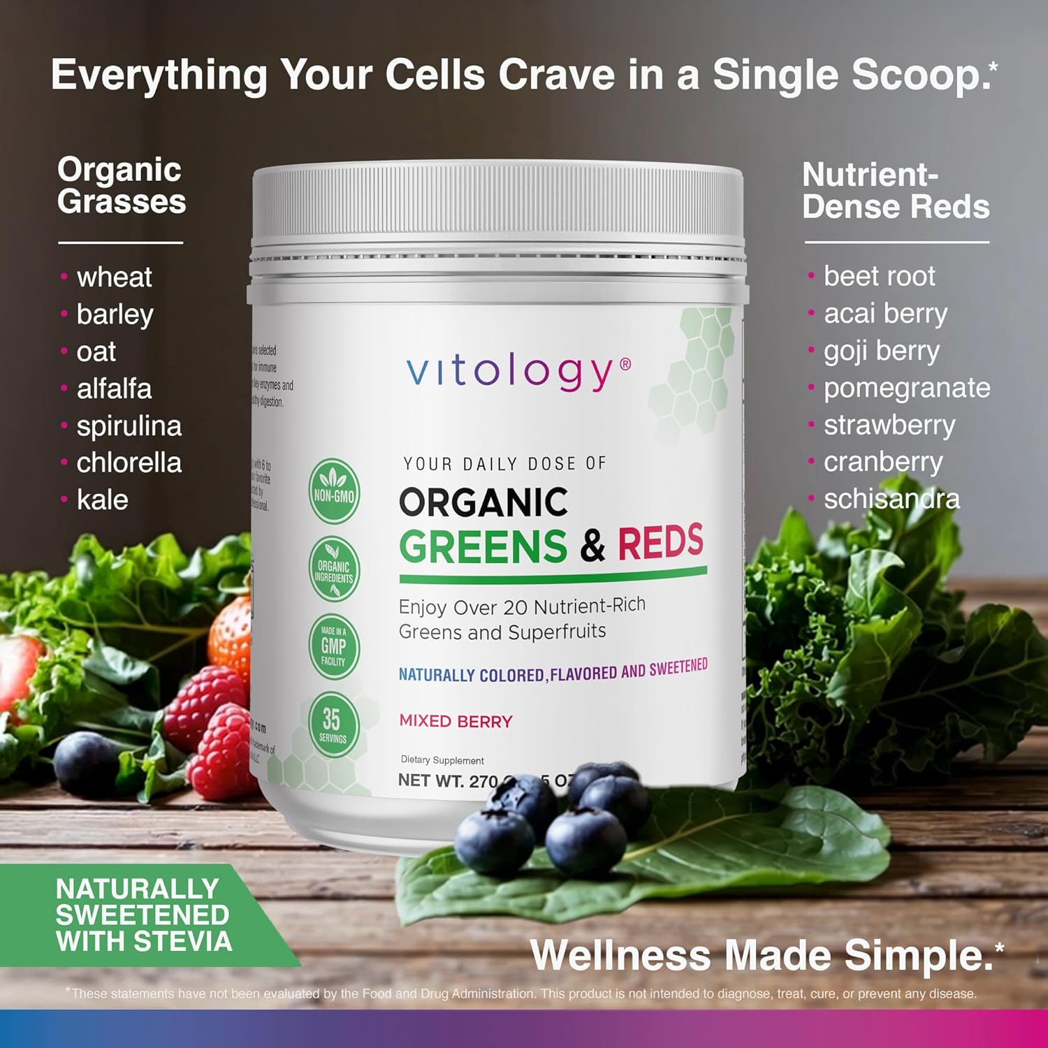 Organic Greens & Reds Superfood Powder 270 G (9.5 oz)