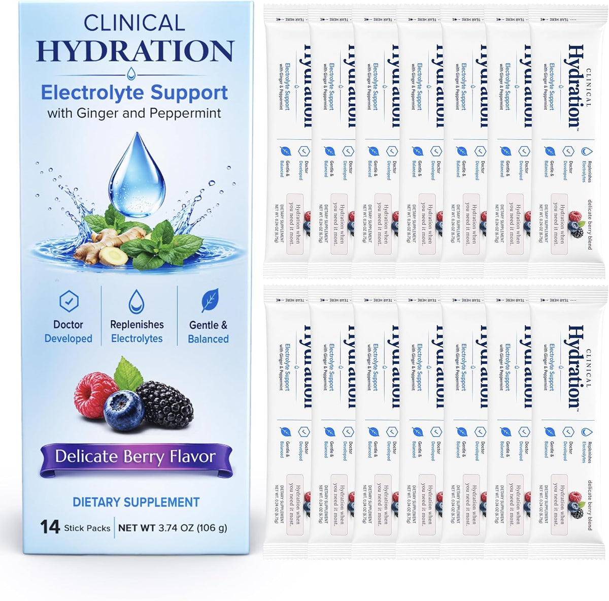 Three Lollies Clinical Hydration Electrolyte Drink Mix, Berry, 14 Sticks