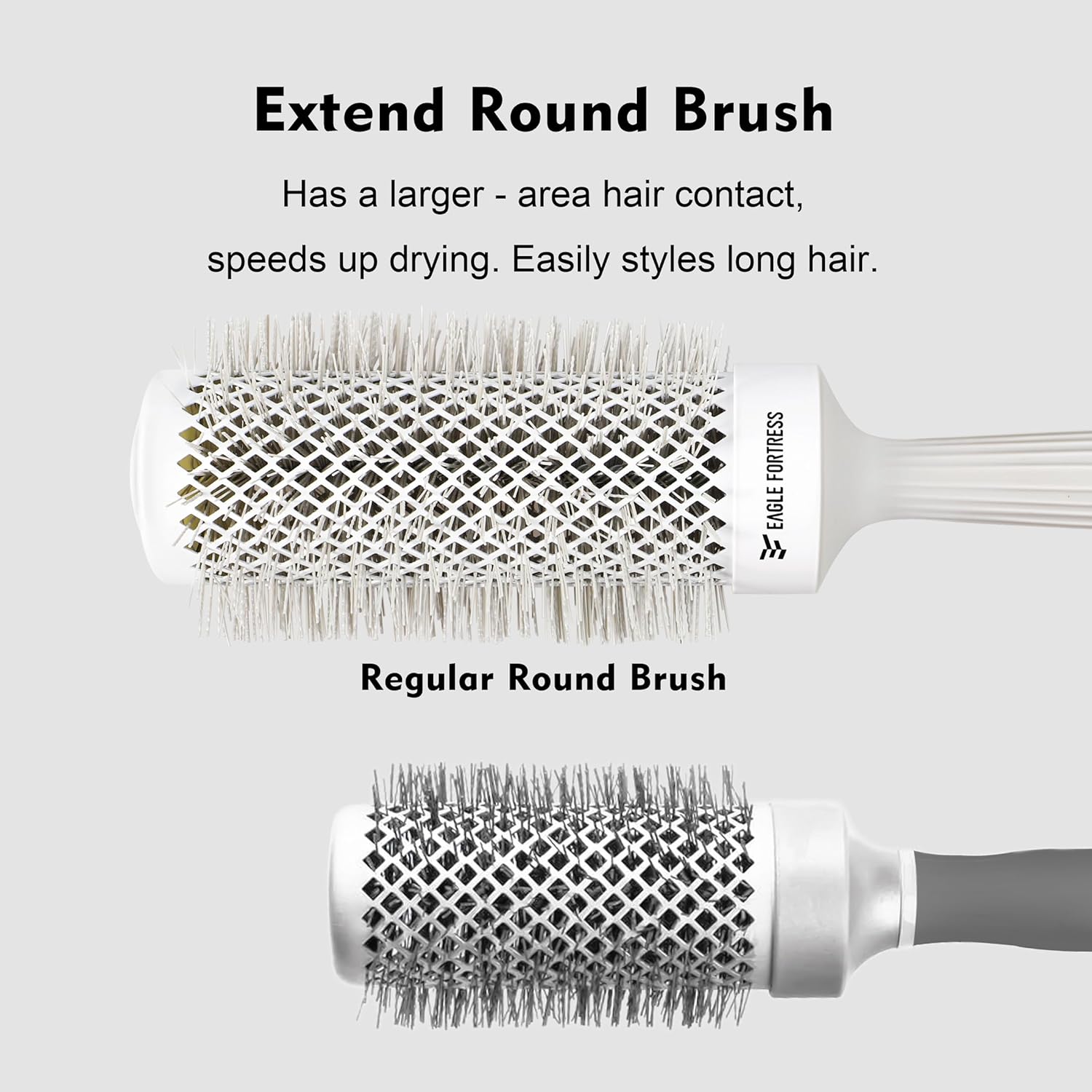 Eagle Fortress Professional Extended Barrel Round Hair Brush for Blow Drying with Ceramic + Ionic, Grey 0.98in