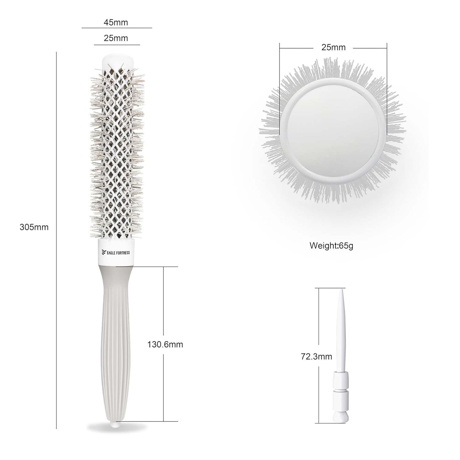 Eagle Fortress Professional Extended Barrel Round Hair Brush for Blow Drying with Ceramic + Ionic, Grey 0.98in