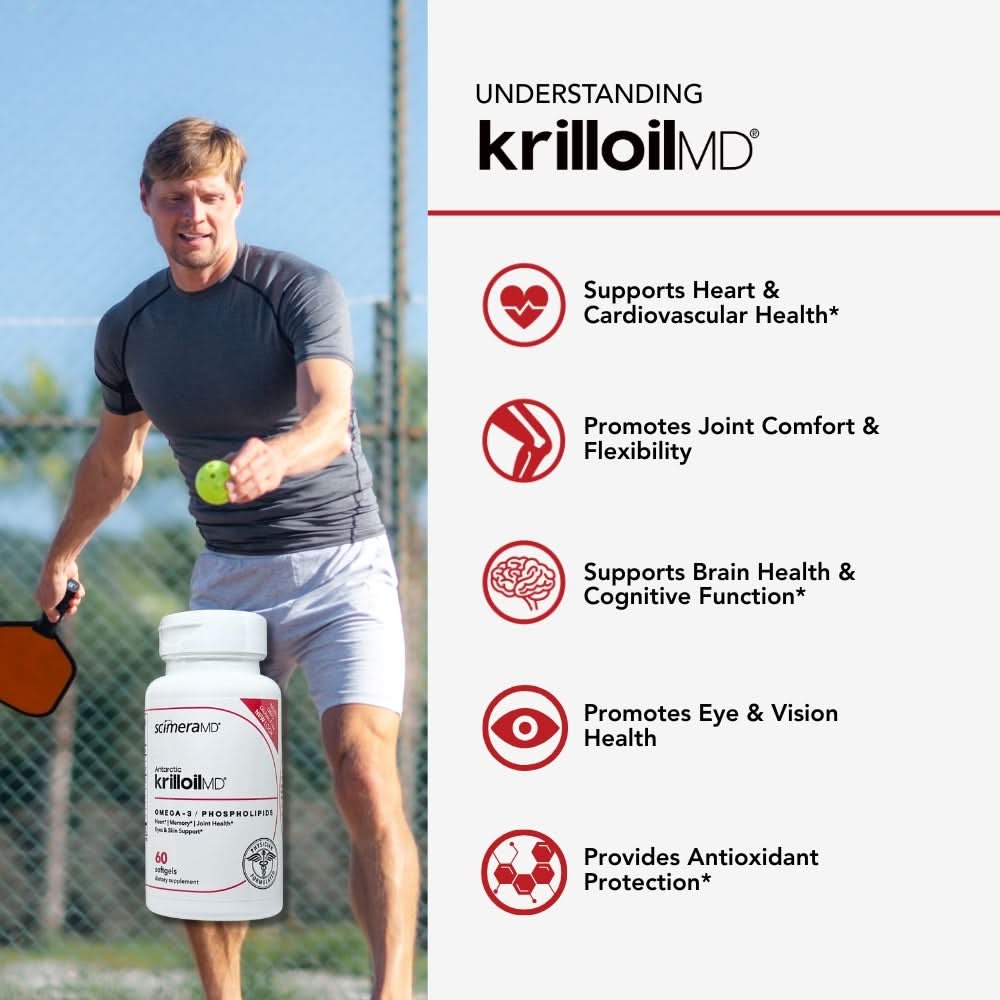 Scimera MD® Krill Oil Antarctic Krill Oil Omega 3 DHA EPA Supplement with Astaxanthin for Heart, Brain, and Joint Support
