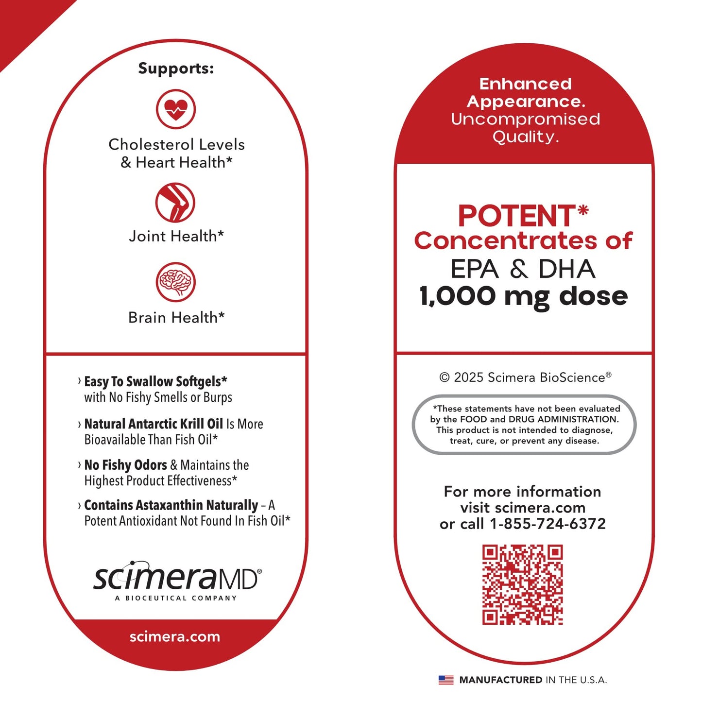 Scimera MD® Krill Oil Antarctic Krill Oil Omega 3 DHA EPA Supplement with Astaxanthin for Heart, Brain, and Joint Support