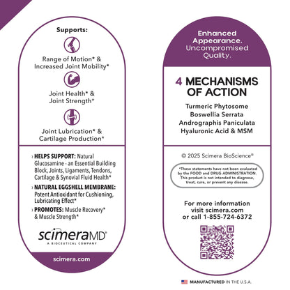 Scimera MD® Zoflexa Joint Support Supplement with Glucosamine, Chondroitin, Boswellia, Turmeric, MSM, for Joint and Cartilage Health, 60 CT