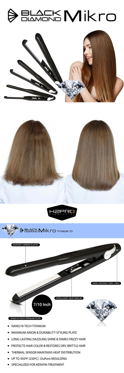 H2PRO BLACK DIAMOND MIKRO TITANIUM FLAT IRON - 7/10" (BDMT710)