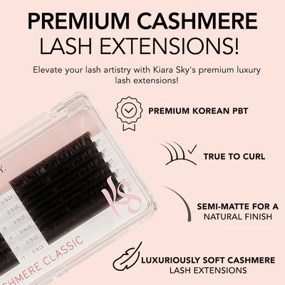 KIARA SKY LASH Cashmere Classic Lash Extensions | Premium Cashmere Lash Extensions | Soft Semi-matte natural finish | For Professional Eyelash Extensions Use Only | Black, (C-0.15-14mm)