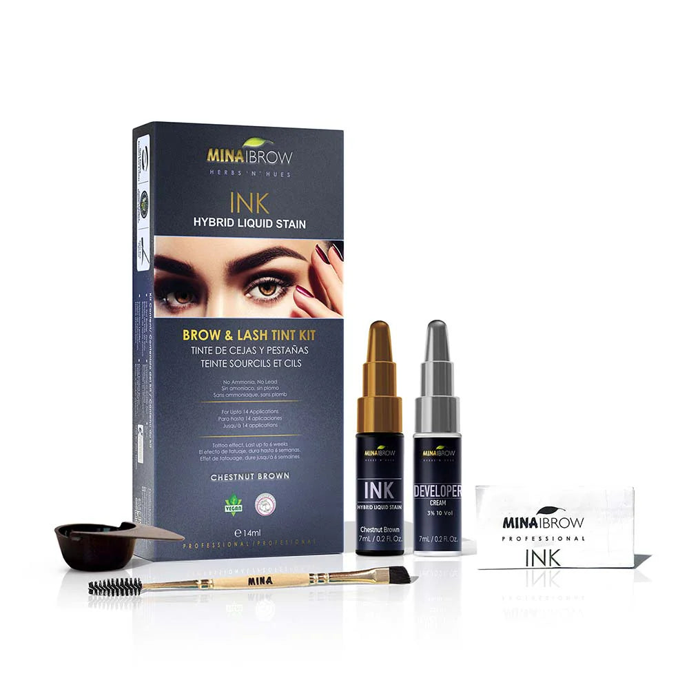 Mina Ibrow - Ink Hybrid Liquid Stain, Brow & Lash Tint Kit - Chestnut 14ml