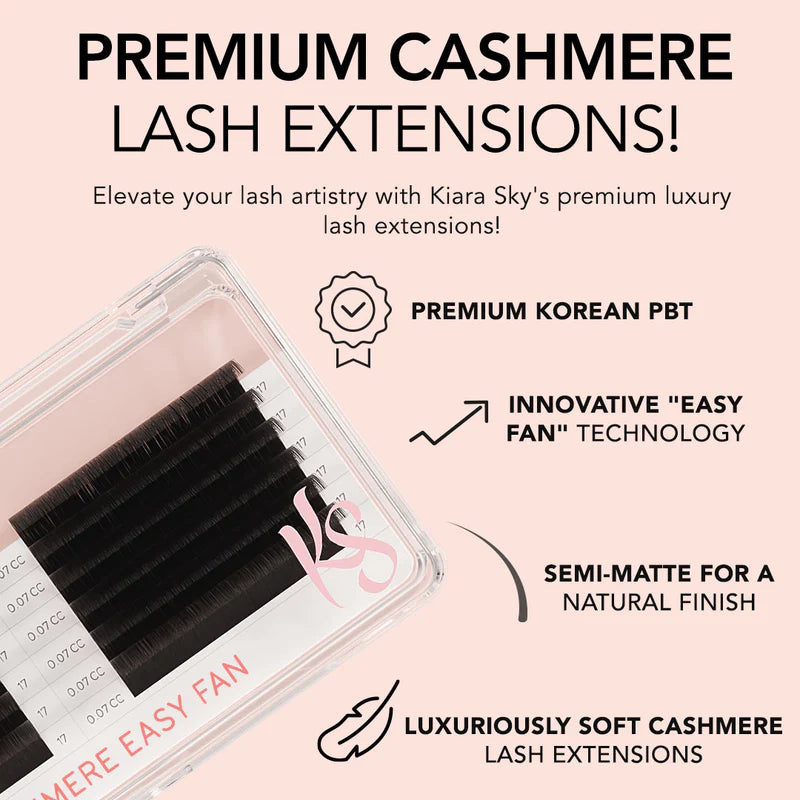 KIARA SKY LASH Premium Cashmere Easy Fan Lash Extensions | Soft Semi-matte natural finish | Fans like Butter | For Professional Eyelash Extensions Use Only | Black, (C-0.03-14mm)