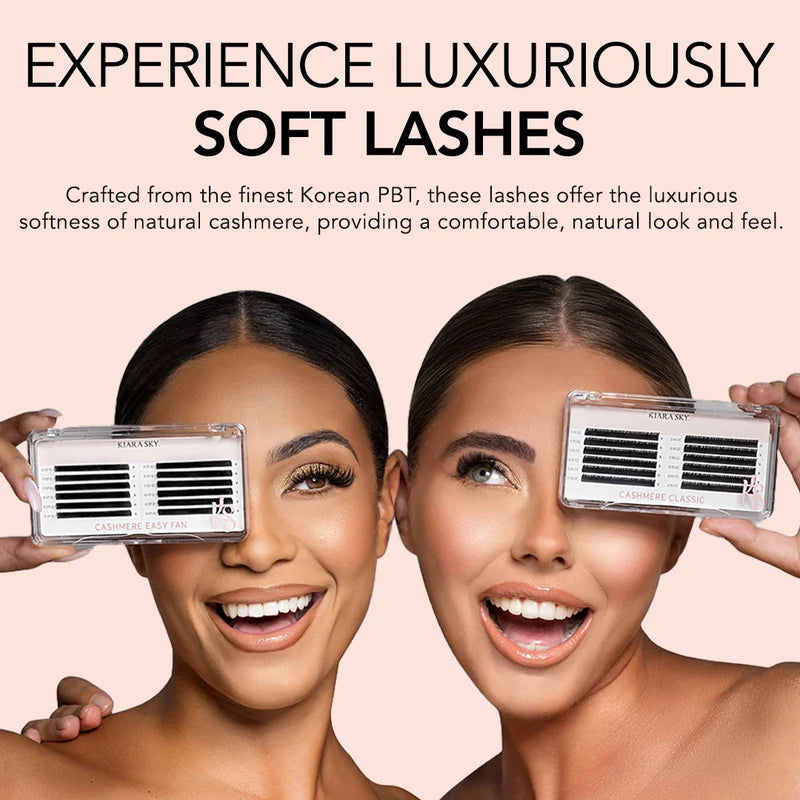 KIARA SKY LASH Premium Cashmere Easy Fan Lash Extensions | Soft Semi-matte natural finish | Fans like Butter | For Professional Eyelash Extensions Use Only | Black, (C-0.05-13MM)