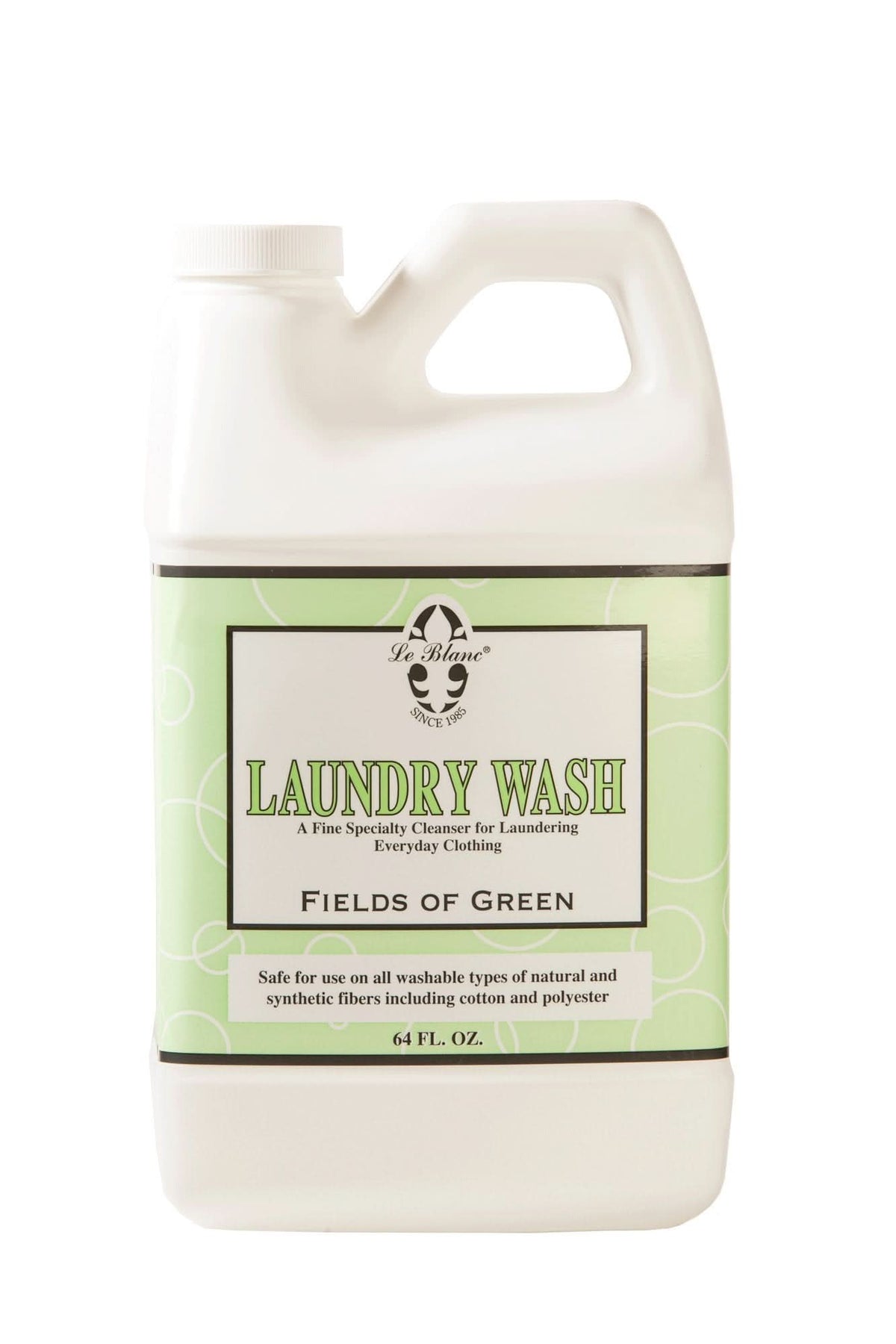 Laundry wash bottle with 'Fields of Green' label on a white background