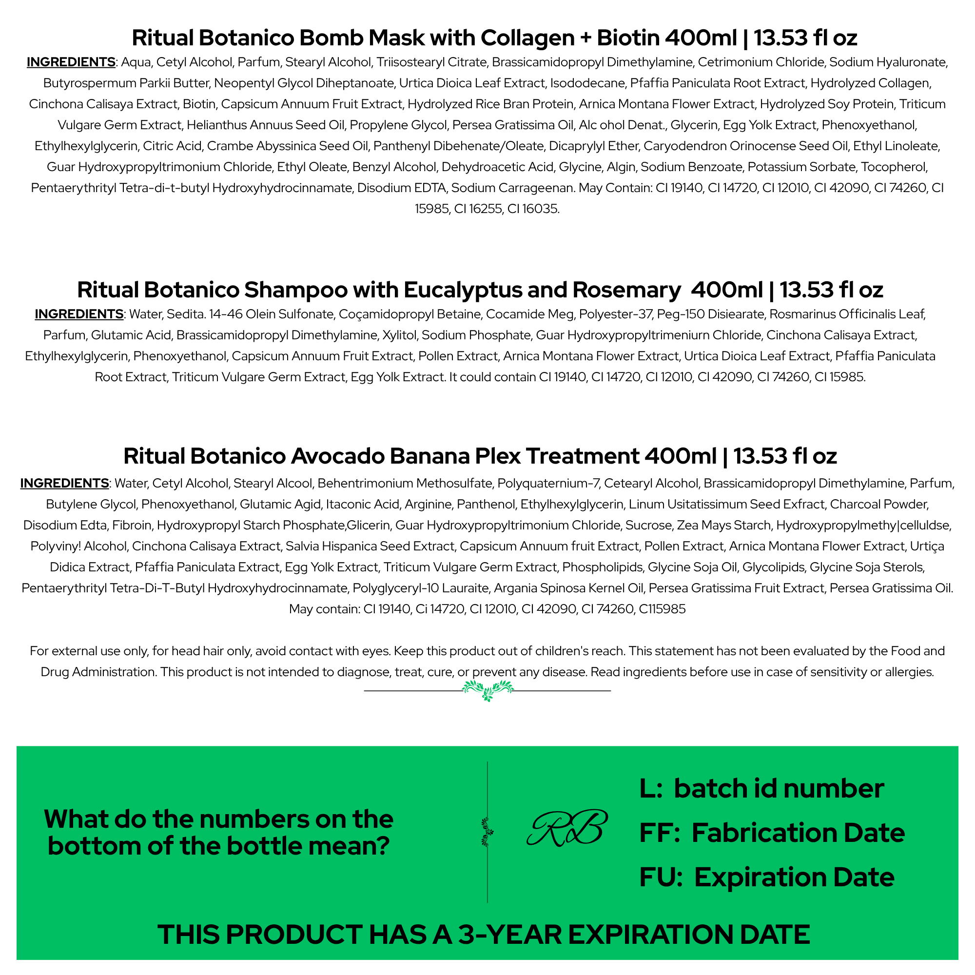 Ritual Botanico - Repairing Combo for Oily Hair - Rosemary ,Plex & Bomb Mask  400 ml