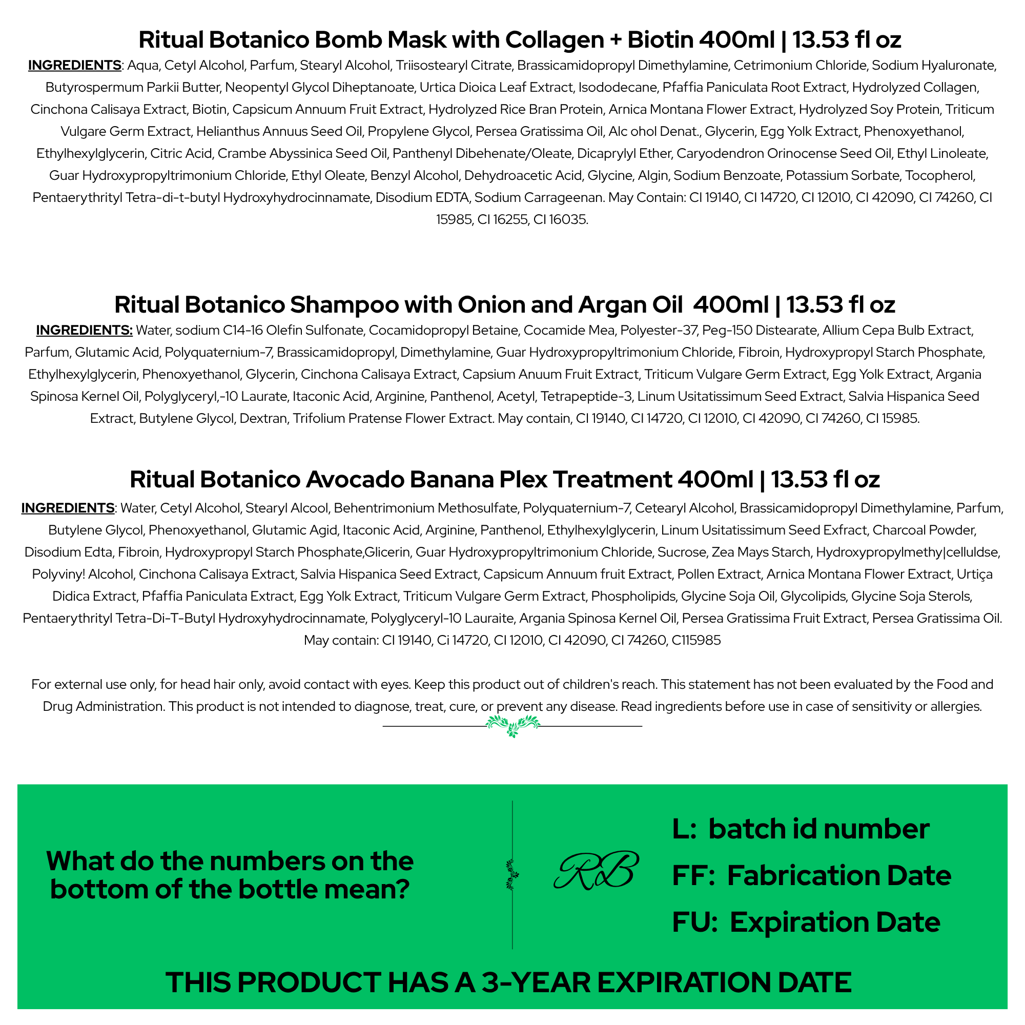 Ritual Botanico - Repairing Combo for Dry and Dull Hair - Onion , Plex & Bomb Mask 400 ML