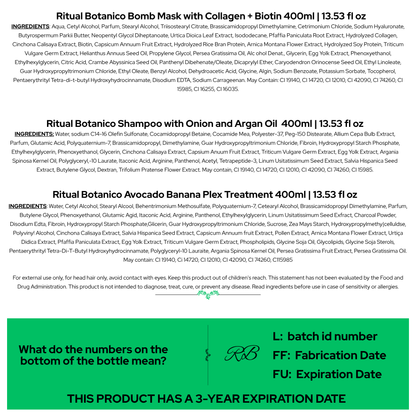 Ritual Botanico Repairing Combo (Onion Shampoo, Plex Conditioner & Bomb Mask)