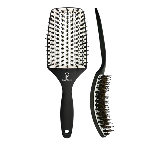 INATEKPRO Curved Vented Boar Bristle Detangler Brush - WHITE | LARGE