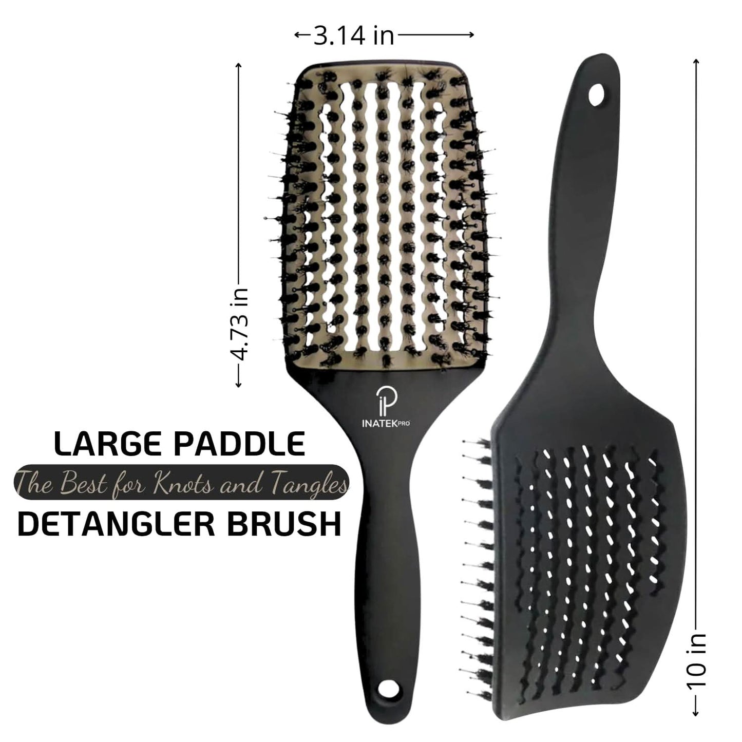 INATEKPRO Curved Vented Boar Bristle Detangler Brush - GREY | LARGE