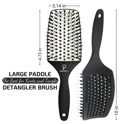 INATEKPRO Curved Vented Boar Bristle Detangler Brush - WHITE | LARGE