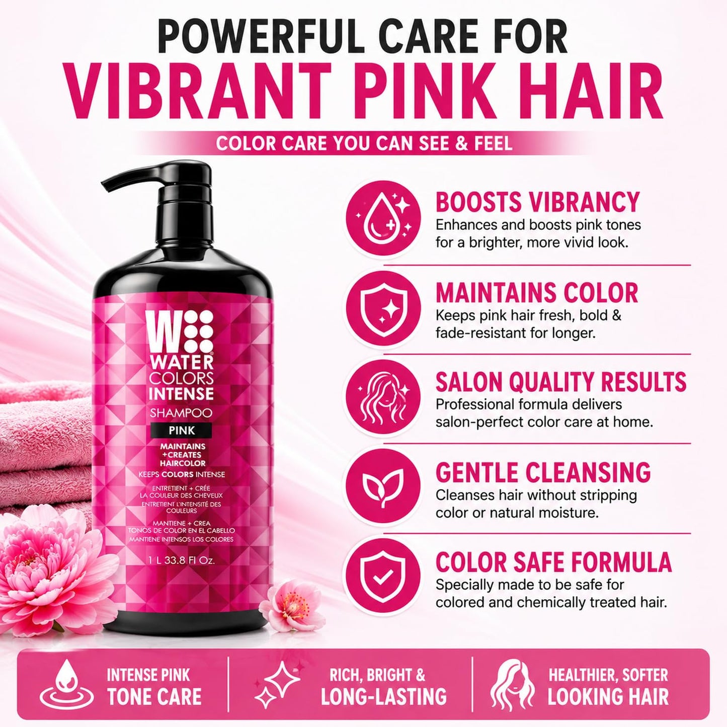 Watercolors Intense Metallic Color Depositing Shampoo, Pink 33.8 oz