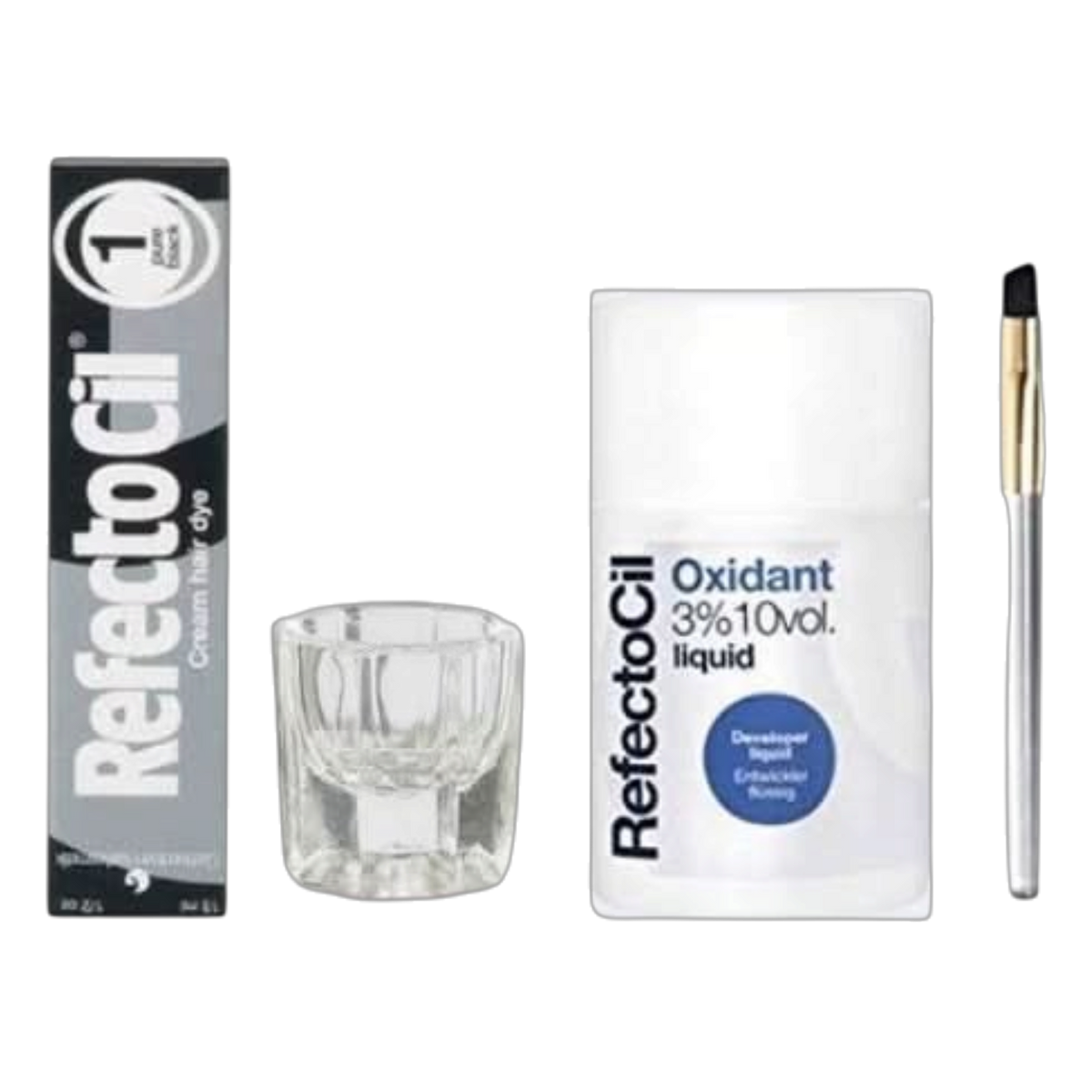 Refectocil Color Kit Bundle - Liquid Oxidant 3%,Color Tint, Brush & Mixing Jar
