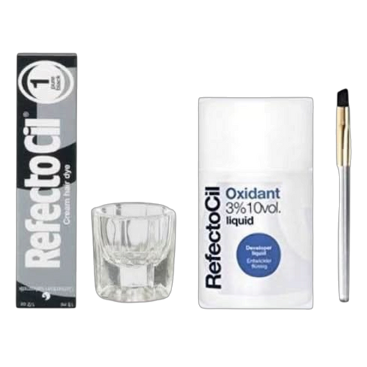 Refectocil Color Kit Bundle - Liquid Oxidant 3%,Color Tint, Brush & Mixing Jar