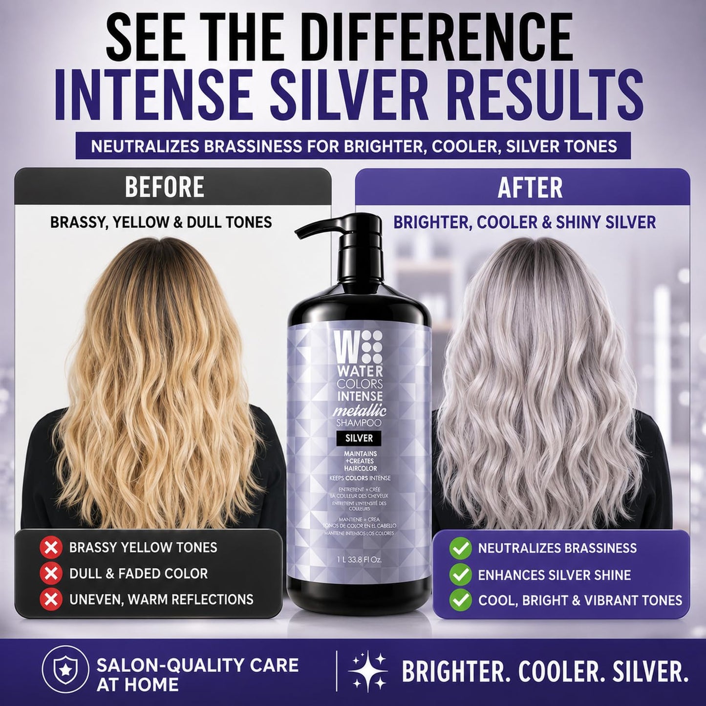 Watercolors Intense Metallic 3-in-1 Color Depositing Shampoo, Silver 33.8 oz