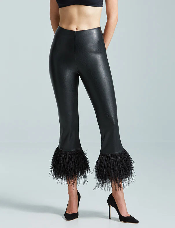 Commando Faux Leather Feather Crop Flare Leggings - Black