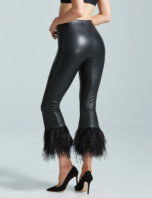 Commando Faux Leather Feather Crop Flare Leggings - Black