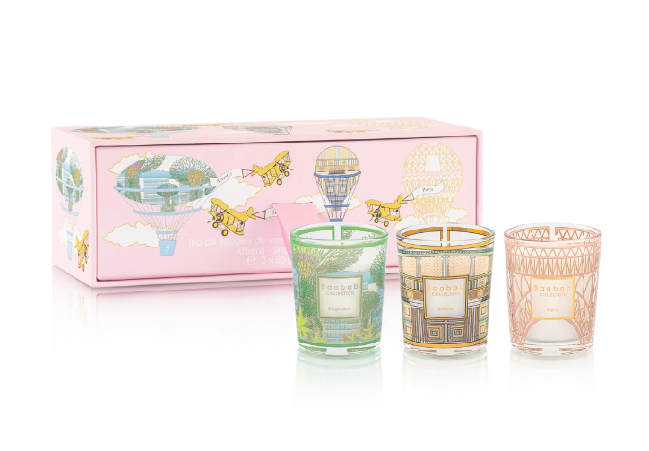 Baobab Collection Trio Travel Candle Set, SINGAPORE-ATHENS-PARIS