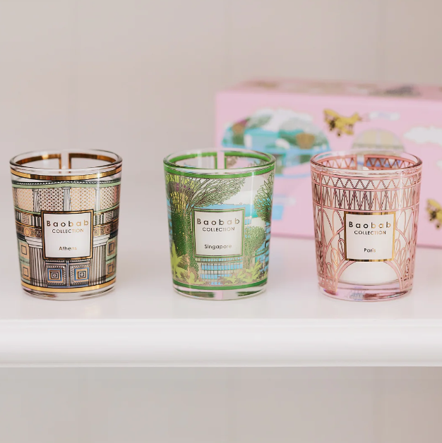 Baobab Collection Trio Travel Candle Set, SINGAPORE-ATHENS-PARIS