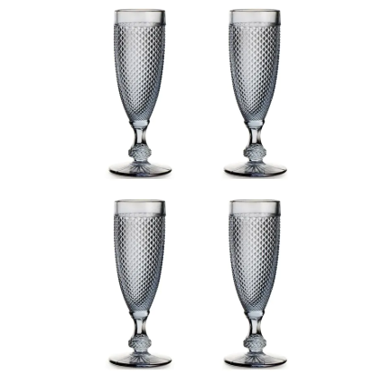 Vista Alegre Bicos Grey Champagne Flutes, Set of 4