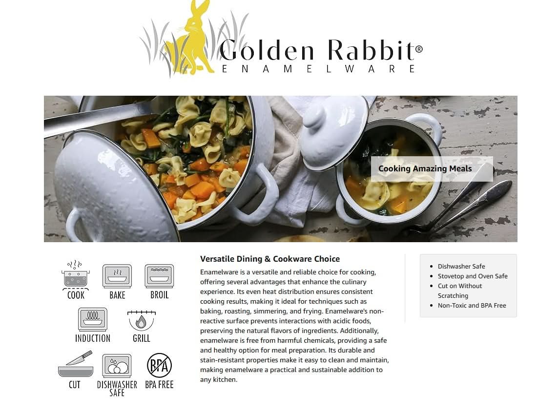 Golden Rabbit Enamelware Set of 3 Nesting Bowls