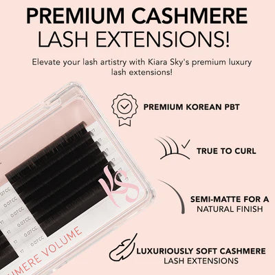 KIARA SKY LASH Cashmere Volume Lash Extensions | Premium Cashmere Lash Extensions | Soft Semi-matte natural finish | For Professional Eyelash Extensions Use Only | Black, (D-0.05-12MM)